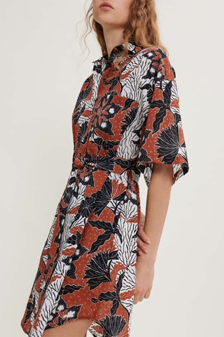 Robe chemise en coton biologique - Rouge brique et blanc