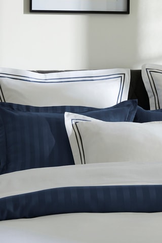 2 fronhas em cetim de algodão 80 fios/cm² Saint-Tropez - Branco e azul escuro