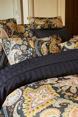 2 Katoensatijnen Kussenslopen 80 Draad/cm² Paisley- donkerblauw en geel