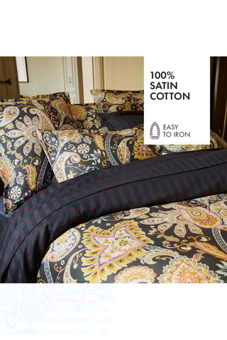 2 Katoensatijnen Kussenslopen 80 Draad/cm² Paisley- donkerblauw en geel