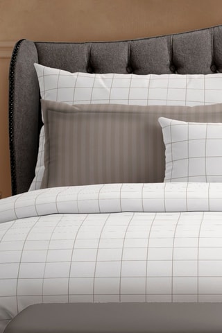 2 Katoensatijnen Kussenslopen 80 Draad/cm² Ruitmotief - Wit en Taupe