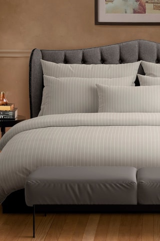 Katoensatijnen Overtrekset 80 Draad/cm² Rayures classiques - Taupe en Wit