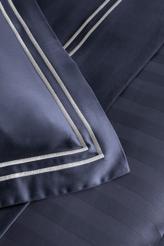 Lençol em cetim de algodão 80 fios/cm² Saint-Tropez - Azul escuro e branco