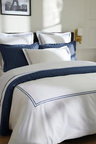 Lençol em cetim de algodão 80 fios/cm² Saint-Tropez - Branco e azul escuro