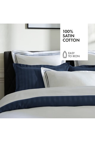 Lençol em cetim de algodão 80 fios/cm² Saint-Tropez - Branco e azul escuro