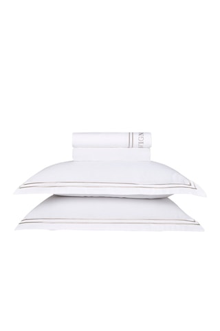 Conjunto de lençóis em cetim de algodão 80 fios/cm² Saint-Tropez - Branco e toupeira