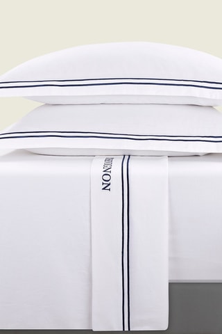 Conjunto de lençóis em cetim de algodão 80 fios/cm² Saint-Tropez - Branco e azul escuro