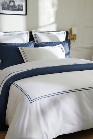 Conjunto de lençóis em cetim de algodão 80 fios/cm² Saint-Tropez - Branco e azul escuro