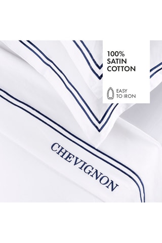 Conjunto de lençóis em cetim de algodão 80 fios/cm² Saint-Tropez - Branco e azul escuro