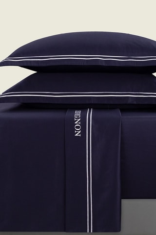 Conjunto de lençóis em cetim de algodão 80 fios/cm² Saint-Tropez - Azul escuro e branco