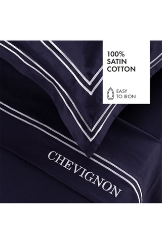 Conjunto de lençóis em cetim de algodão 80 fios/cm² Saint-Tropez - Azul escuro e branco