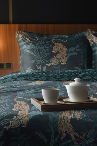 Katoensatijnen Overtrekset 80 Draad/cm² Jaro - Blauw en Beige