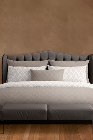 Katoensatijnen Overtrekset 80 Draad/cm² Vibrance Végétale - Taupe en Wit