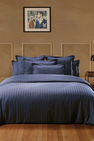 Conjunto de edredão em cetim de algodão 80 fios/cm² Jacquard - Azul-marinho