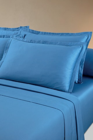 Conjunto de lençóis em cetim de algodão 80 fios/cm² Uni - Azul-real