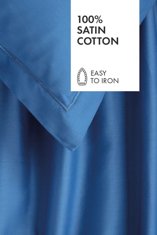 Conjunto de lençóis em cetim de algodão 80 fios/cm² Uni - Azul-real