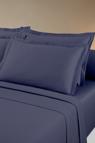 Conjunto de lençóis em cetim de algodão 80 fios/cm² Uni - Azul-marinho