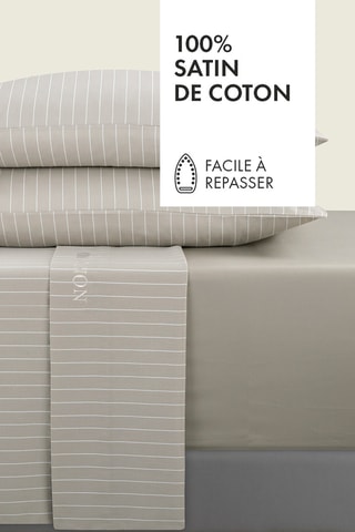 Katoensatijnen Overtrekset 80 Draad/cm² Rayures classiques - Taupe en Ecru