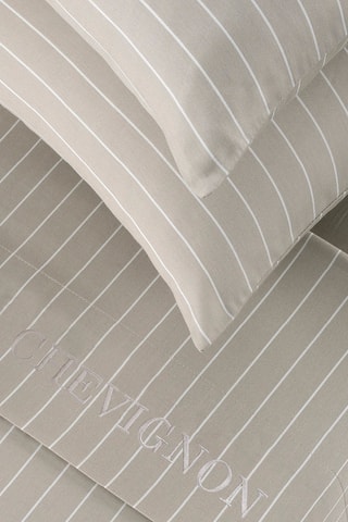 Katoensatijnen Overtrekset 80 Draad/cm² Rayures classiques - Taupe en Ecru