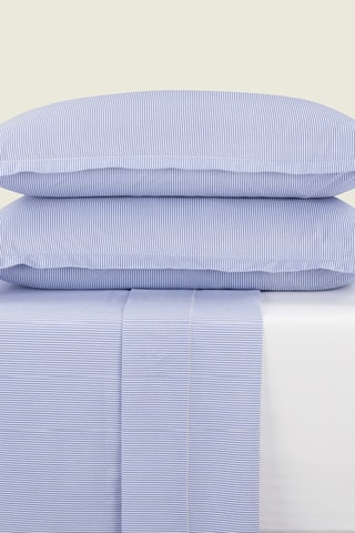 Perkalkatoenen Lakenset 80 Draad/cm² Lyon - Lichtblauw en ecru