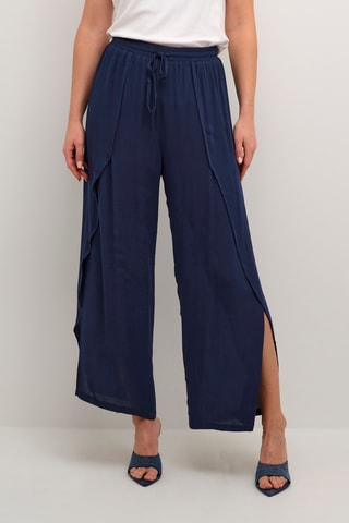 Calças wide legs 7/8 - Azul-marinho