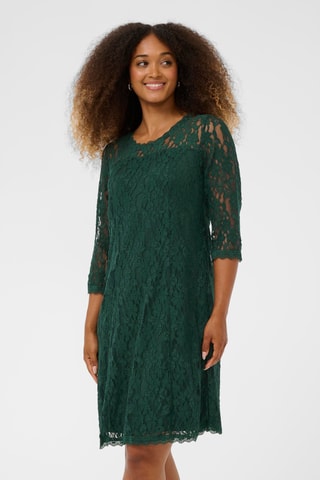 Vestido direito em renda - Verde-escuro