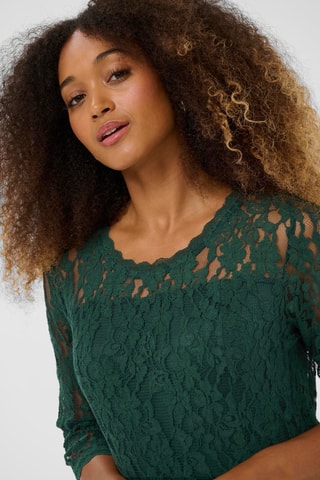 Vestido direito em renda - Verde-escuro