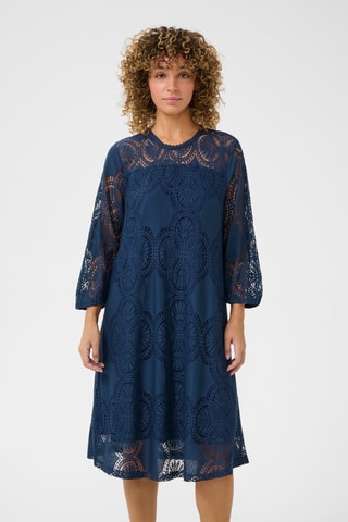Vestido trapézio em renda - Azul-marinho