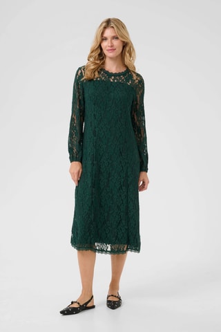 Vestido direito em renda - Verde-escuro