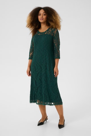 Vestido midi em renda - Verde-escuro