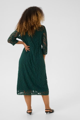 Vestido midi em renda - Verde-escuro