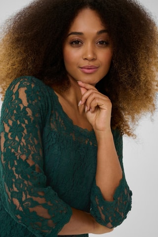 Vestido midi em renda - Verde-escuro