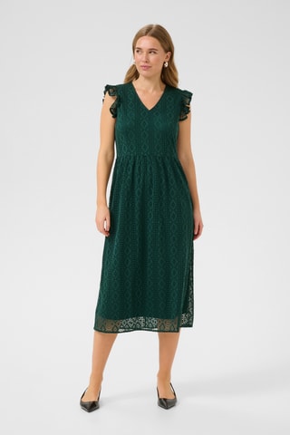 Vestido midi em renda - Verde-escuro