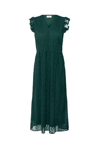 Vestido midi em renda - Verde-escuro