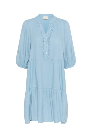 Vestido com folhos em linho - Azul-claro