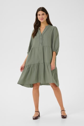 Vestido com folhos em linho - Caqui