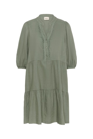 Vestido com folhos em linho - Caqui