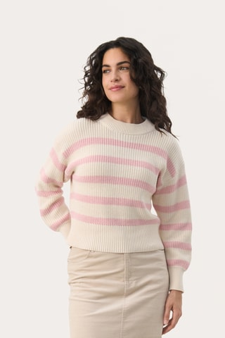 Camisola em algodão biológico - Cru e rosa