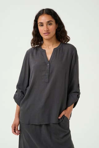 Blusa em linho - Cinzento-escuro