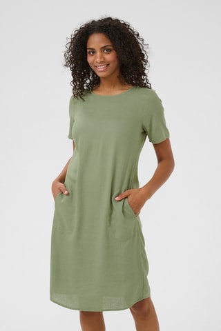 Vestido direito em linho - Caqui