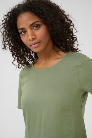 Vestido direito em linho - Caqui