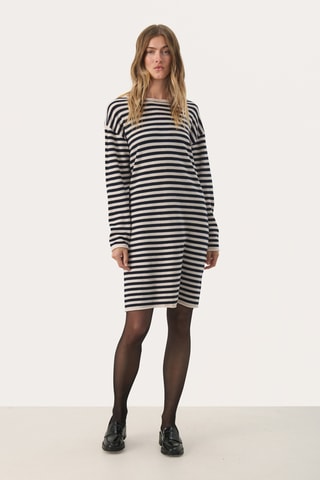 Vestido-camisola em lã - Azul-noite e cru