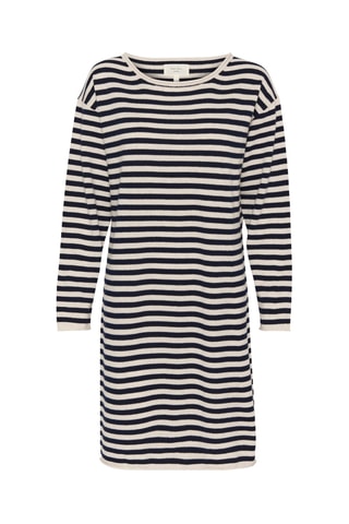 Vestido-camisola em lã - Azul-noite e cru