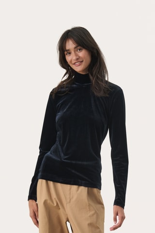 Camisola interior em veludo - Azul-noite