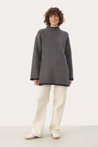 Camisola de lã - Azul-marinho e bege