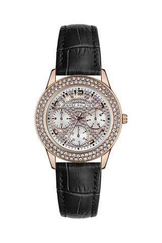 Reloj de cuarzo de piel - Negro y rosa dorado