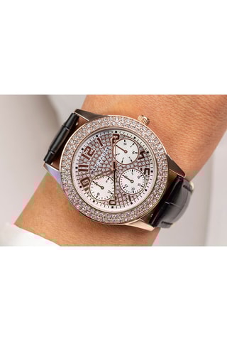 Reloj de cuarzo de piel - Negro y rosa dorado