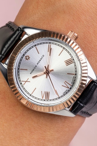 Reloj de cuarzo de piel y diamante