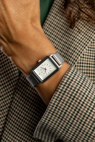 Reloj de cuarzo de acero y diamante - Plateado y rosa dorado