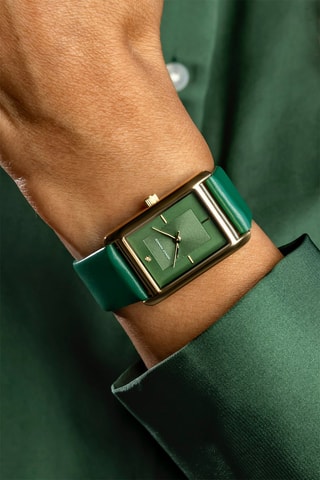 Reloj de cuarzo de piel y diamante - Dorado - Monica Monaco